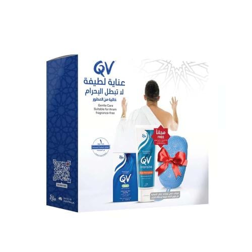 QV، لوح صابون 100 جم + كريم مرطب مكثف مع ليفة مجانية، 30 جم