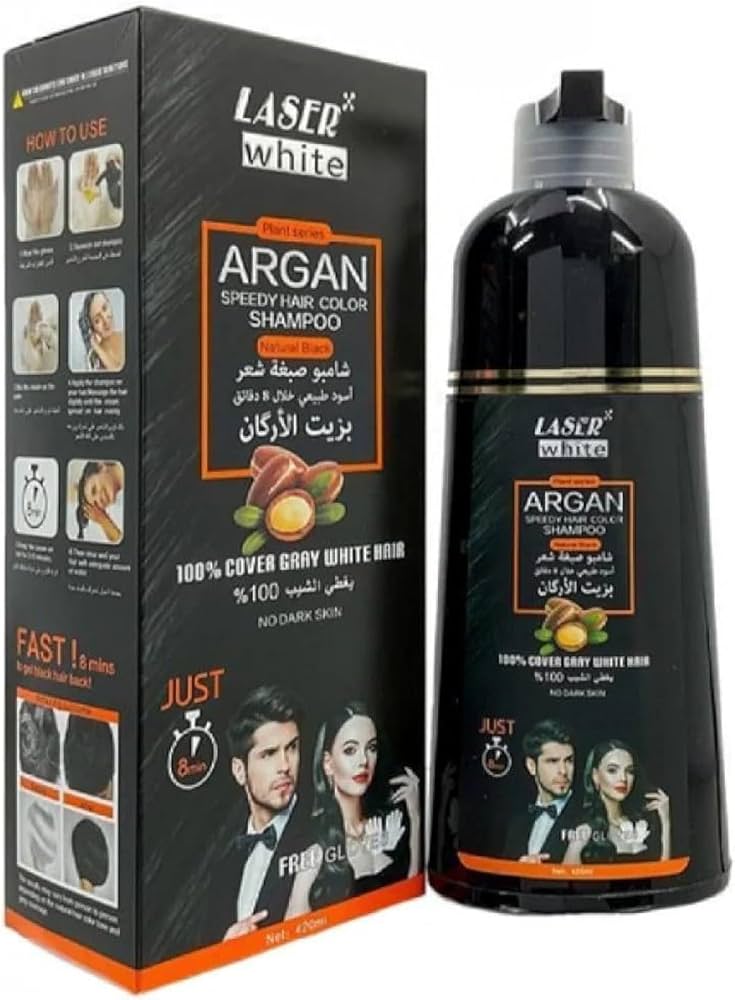 ليزر، شامبو صبغة شعر الأرجان السريع أسود، 420 مل