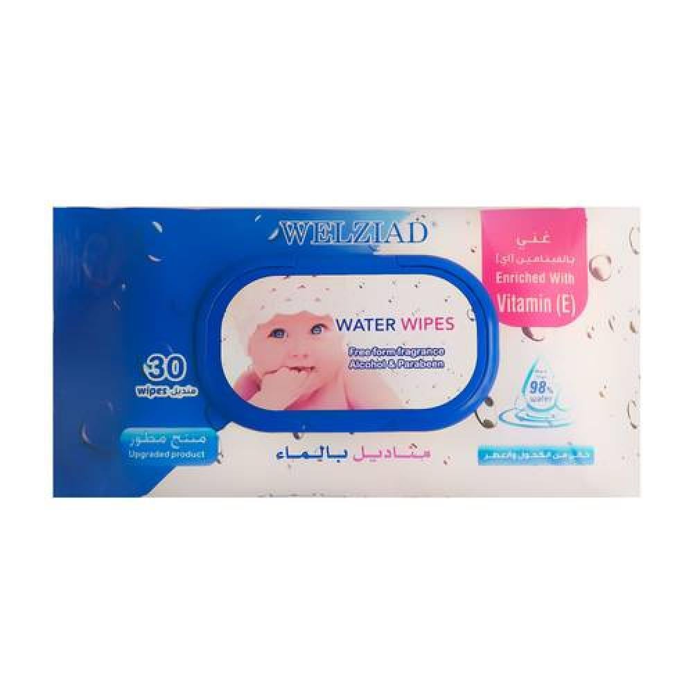 Welziad, Water Wipes Vitamin E, 30 Count