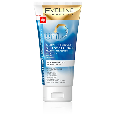 Eveline، جل منظف + مقشر + قناع اكتيف 8 في 1 من FACEMED+، 150 مل
