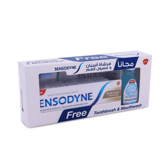 سنسوداين، معجون أسنان عناية متعددة ومبيض + فرشاة أسنان + غسول للفم، 75 مل