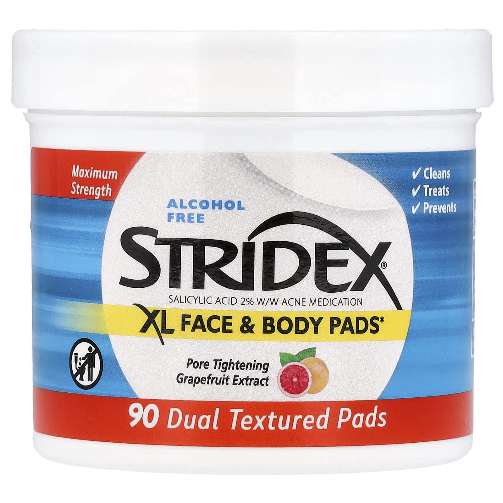 Stridex، 90 ضمادة وجه وجسم مزدوجة الملمس كبيرة جدًا