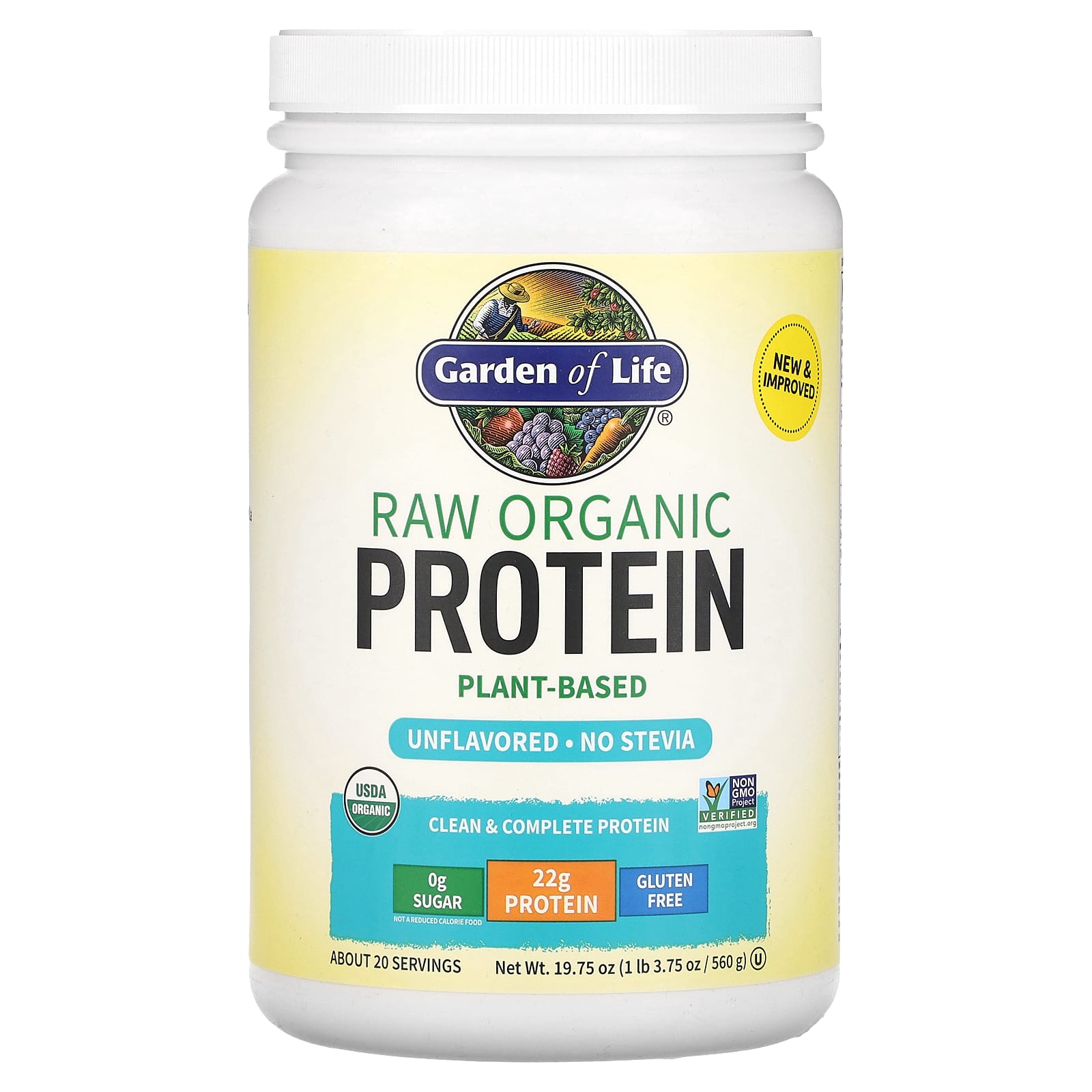 Garden of Life, بروتين عضوي نيء، نباتي، بدون نكهة، 19.75 أونصة (560 جم)