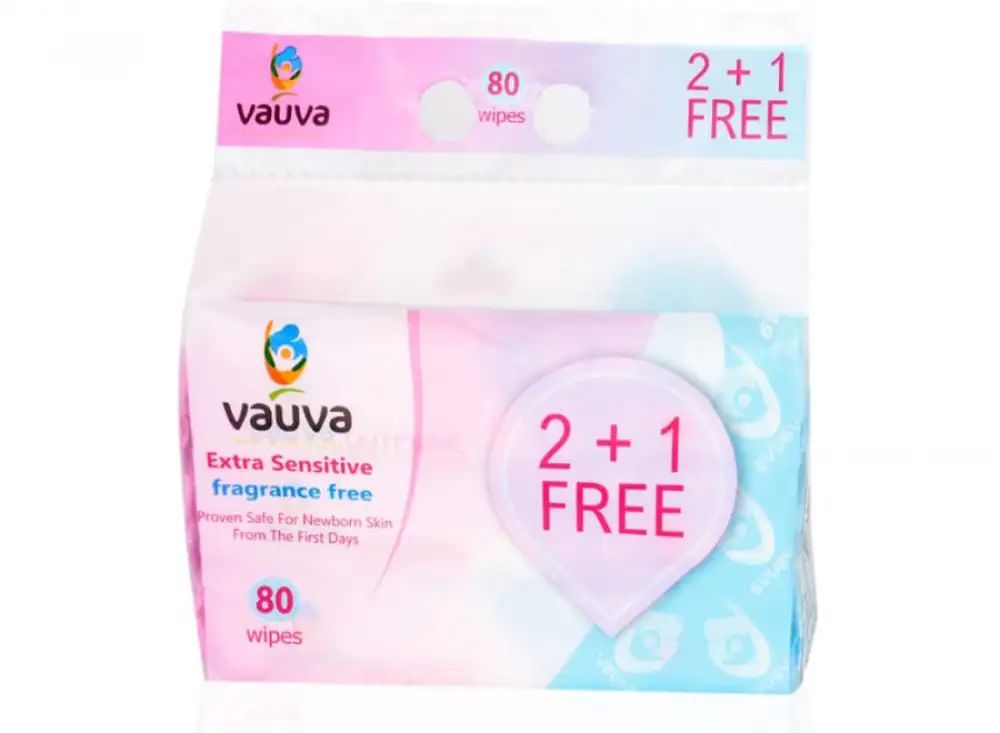 Vauva, Baby Wipes Frag Free 2+1, 80 Count