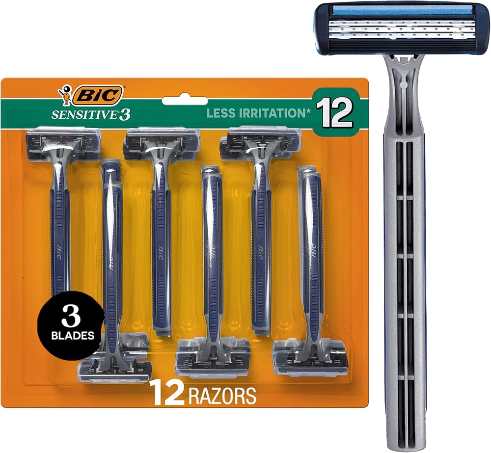 Bic، شفرة حلاقة للرجال 3 شفرات للبشرة الحساسة 8+، 4 قطع