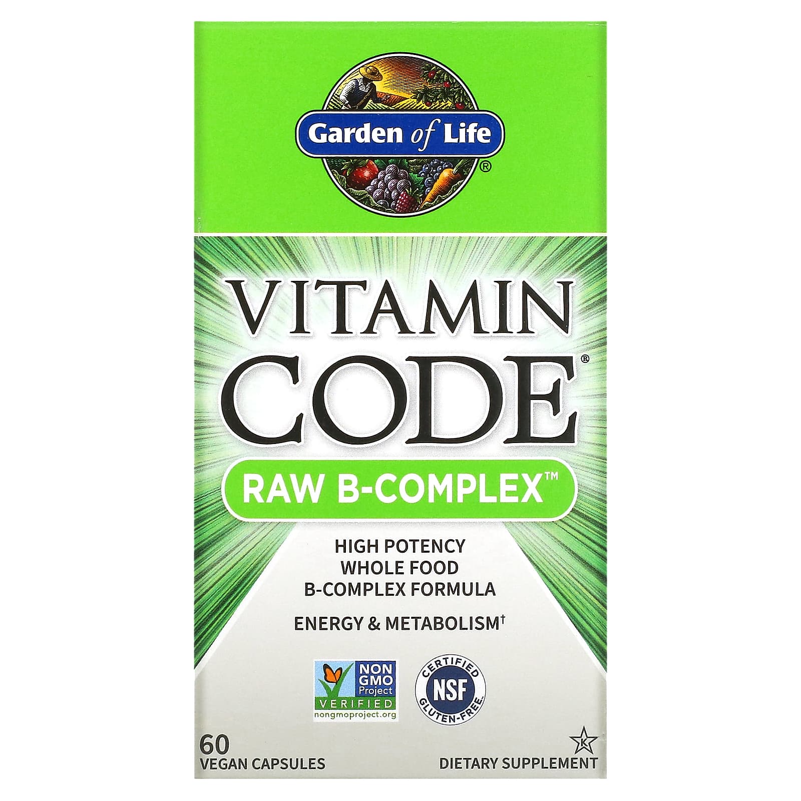 Garden of Life, Vitamin Code, مركب فيتامين ب الخام، 60 كبسولة نباتية