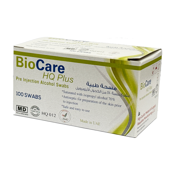 بايوكير، ضمادات كحول اتش كيو بلس، 100 قطعة