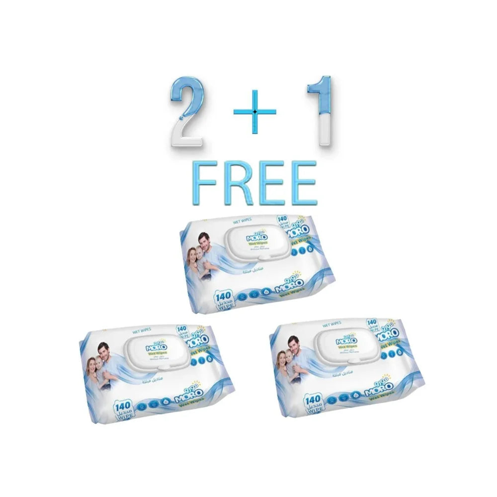 Moro, Wet Wipes Without Perfume 2+1, 140 Count